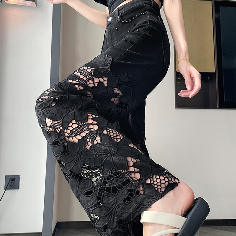 💥Women’s Spliced Hot Rhinestones Printing Hollow Pants