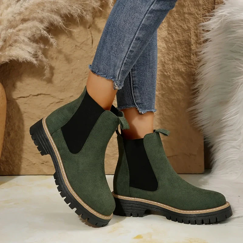 🍂Women's Solid Elastic Low Heel Ankle Boots