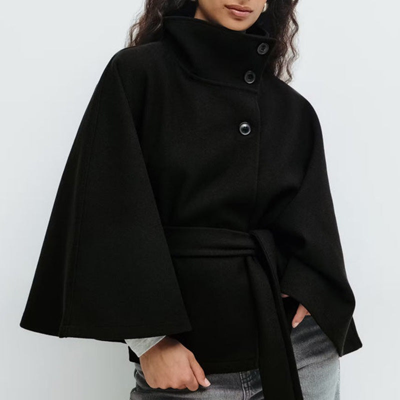 🍂Women's Stand Collar Cape-Style Coat with Belt