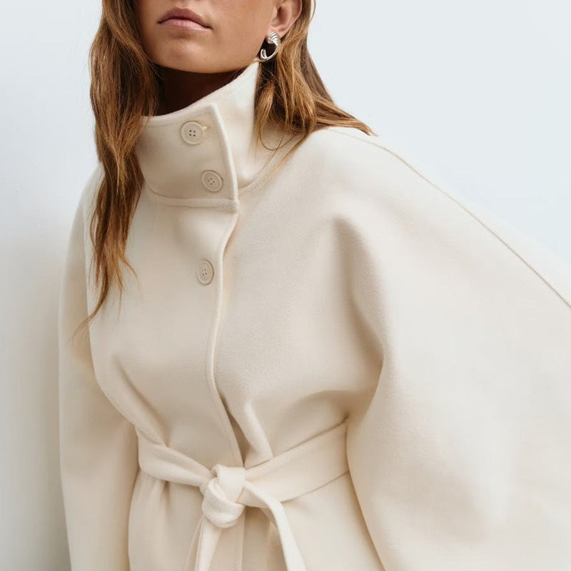 🍂Women's Stand Collar Cape-Style Coat with Belt