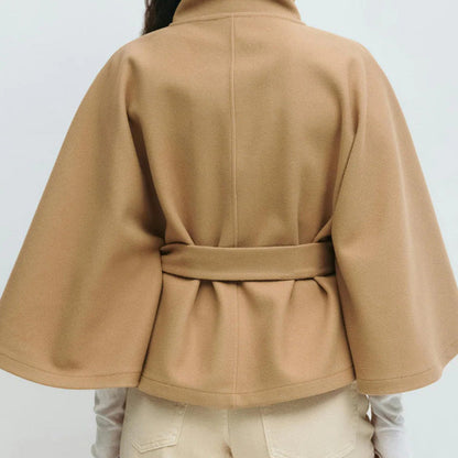 🍂Women's Stand Collar Cape-Style Coat with Belt