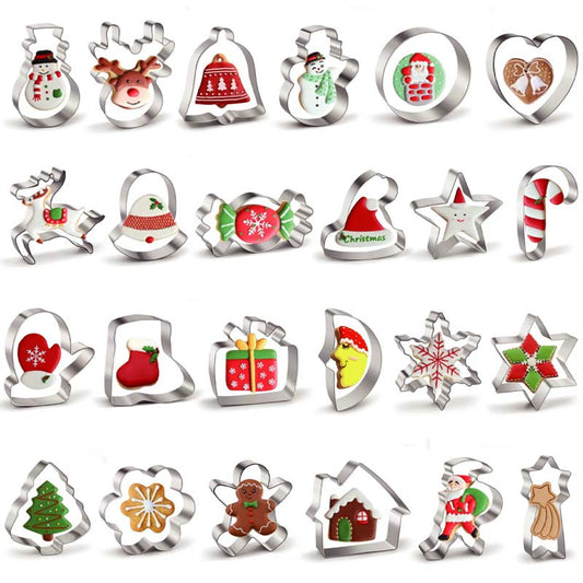 🌈24-Piece Stainless Steel Christmas Cookie Cutters Set
