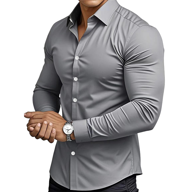 🍂Men's Solid Color Lapel Long Sleeve Button-Down Shirts