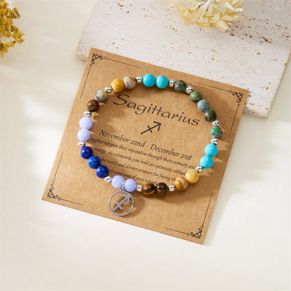 ✨12 Zodiac Stone Beaded Bracelet with Astrological Sign Charm