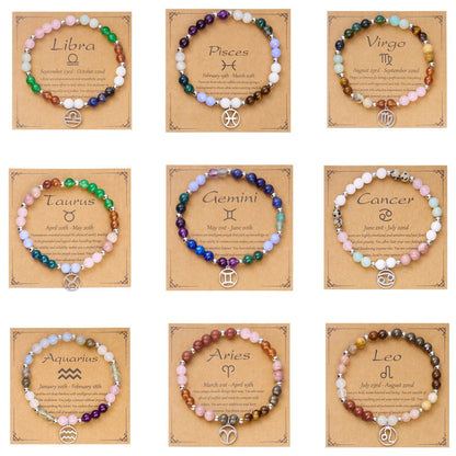 ✨12 Zodiac Stone Beaded Bracelet with Astrological Sign Charm