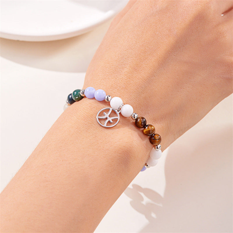 ✨12 Zodiac Stone Beaded Bracelet with Astrological Sign Charm