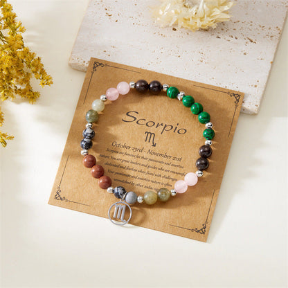 ✨12 Zodiac Stone Beaded Bracelet with Astrological Sign Charm