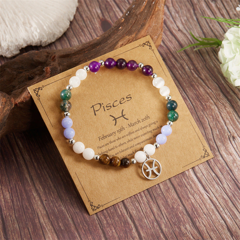 ✨12 Zodiac Stone Beaded Bracelet with Astrological Sign Charm
