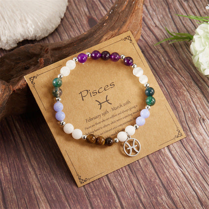 ✨12 Zodiac Stone Beaded Bracelet with Astrological Sign Charm