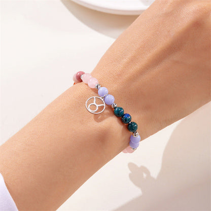 ✨12 Zodiac Stone Beaded Bracelet with Astrological Sign Charm