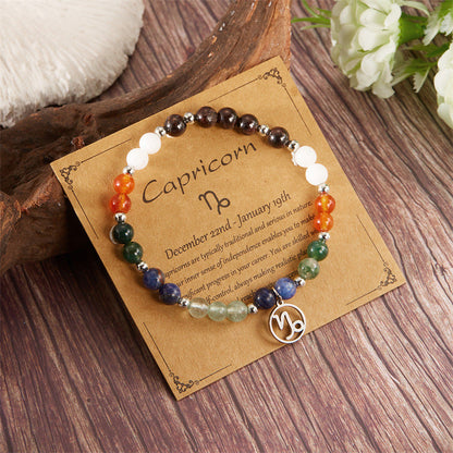 ✨12 Zodiac Stone Beaded Bracelet with Astrological Sign Charm