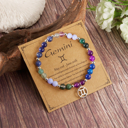 ✨12 Zodiac Stone Beaded Bracelet with Astrological Sign Charm