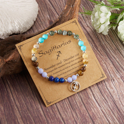 ✨12 Zodiac Stone Beaded Bracelet with Astrological Sign Charm