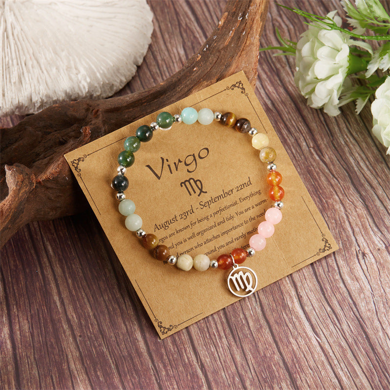 ✨12 Zodiac Stone Beaded Bracelet with Astrological Sign Charm