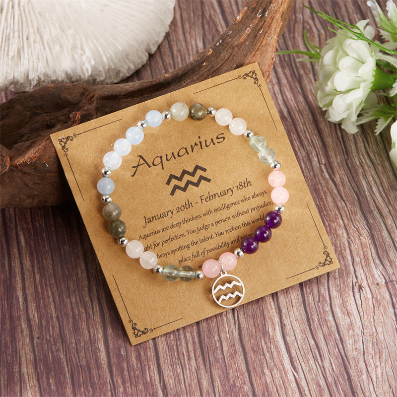 ✨12 Zodiac Stone Beaded Bracelet with Astrological Sign Charm