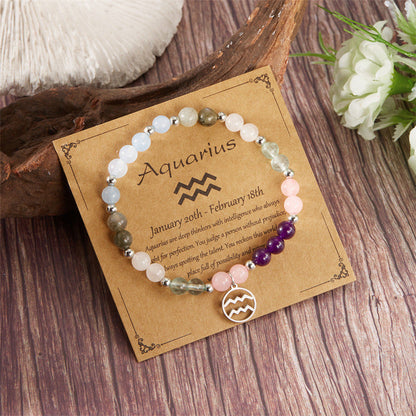 ✨12 Zodiac Stone Beaded Bracelet with Astrological Sign Charm