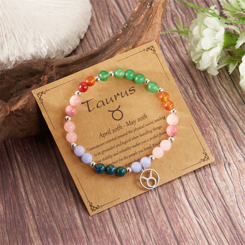 ✨12 Zodiac Stone Beaded Bracelet with Astrological Sign Charm