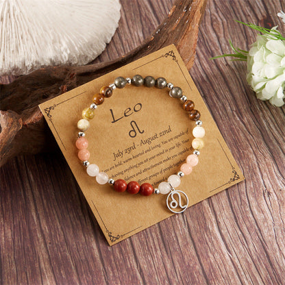✨12 Zodiac Stone Beaded Bracelet with Astrological Sign Charm