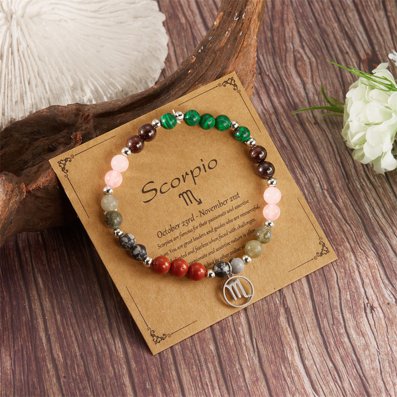 ✨12 Zodiac Stone Beaded Bracelet with Astrological Sign Charm