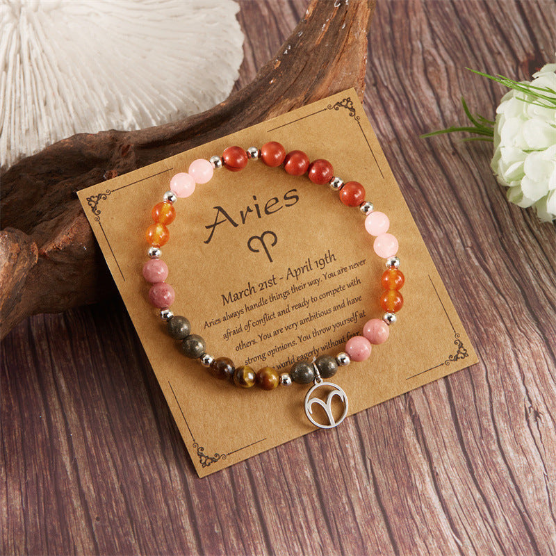 ✨12 Zodiac Stone Beaded Bracelet with Astrological Sign Charm