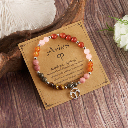 ✨12 Zodiac Stone Beaded Bracelet with Astrological Sign Charm