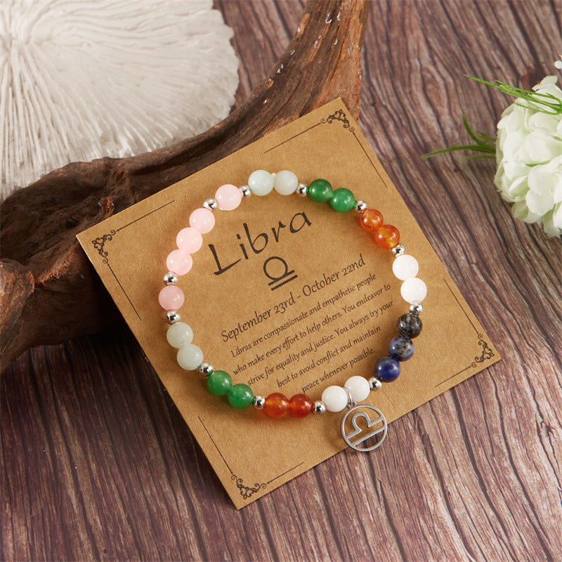✨12 Zodiac Stone Beaded Bracelet with Astrological Sign Charm
