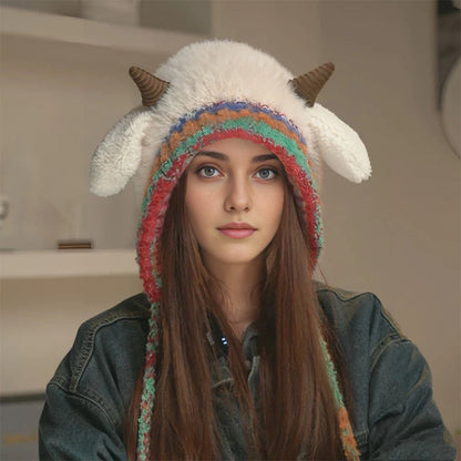 Plush lamb-shaped hat and cute earmuffs