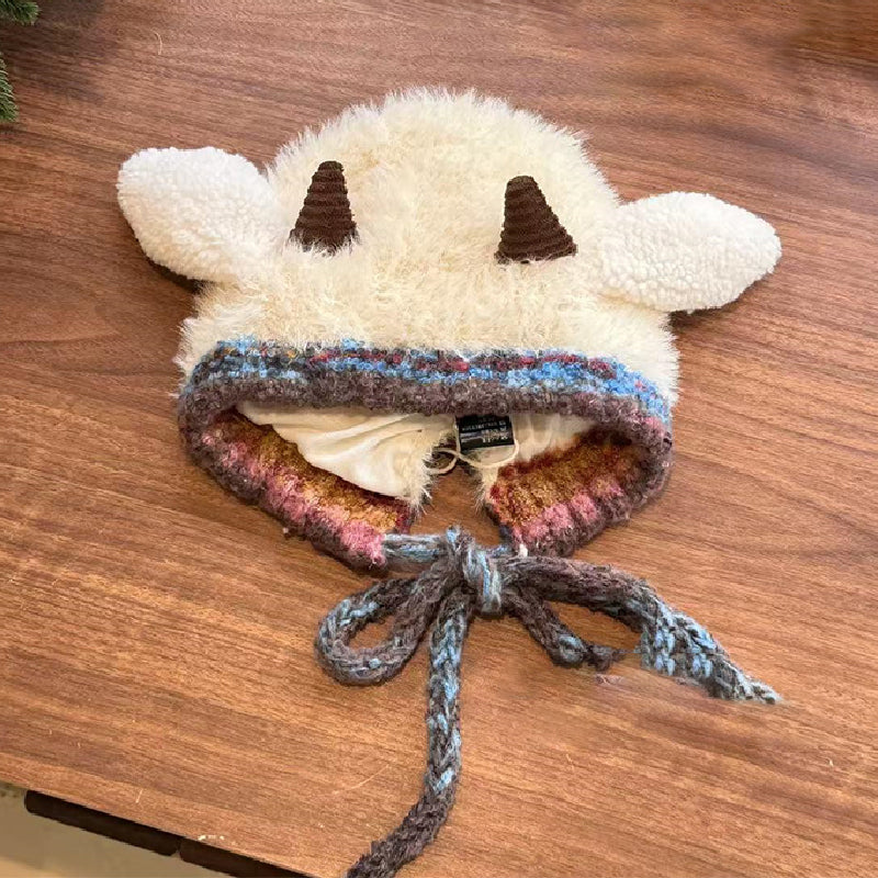 Plush lamb-shaped hat and cute earmuffs