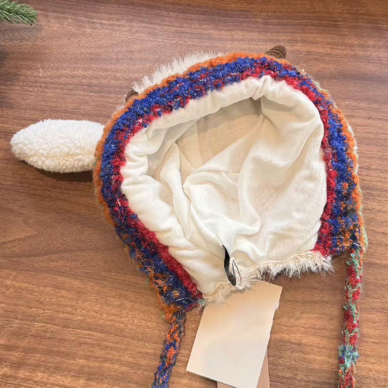 Plush lamb-shaped hat and cute earmuffs