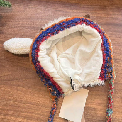 Plush lamb-shaped hat and cute earmuffs