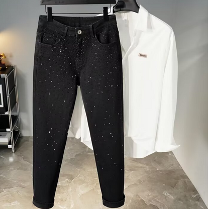 👖Rhinestone Embellished Slim-Fit Black Denim Jeans