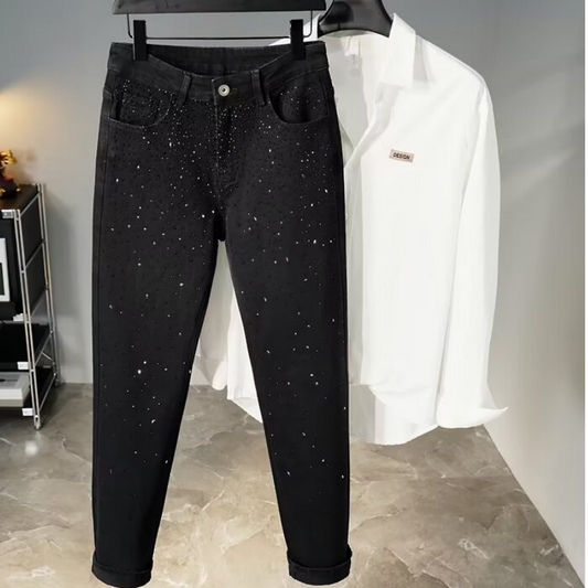 👖Rhinestone Embellished Slim-Fit Black Denim Jeans
