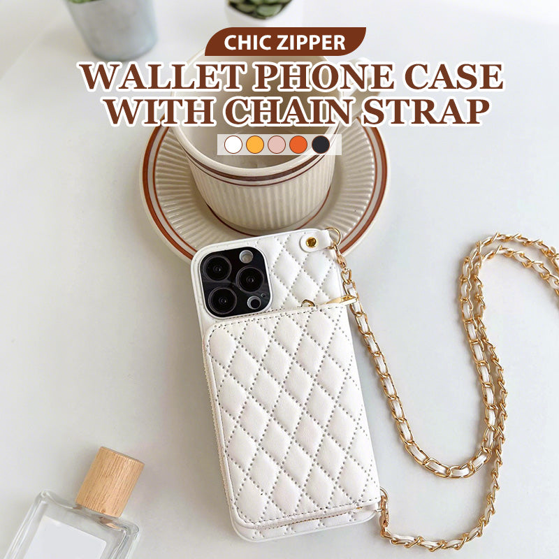 Chic Zipper Wallet Phone Case with Chain Strap