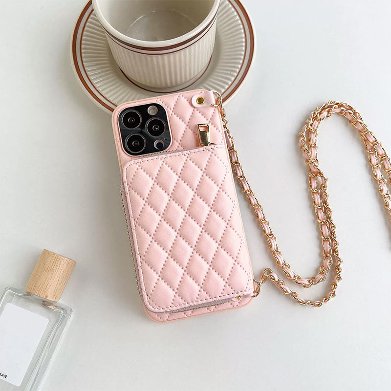 Chic Zipper Wallet Phone Case with Chain Strap