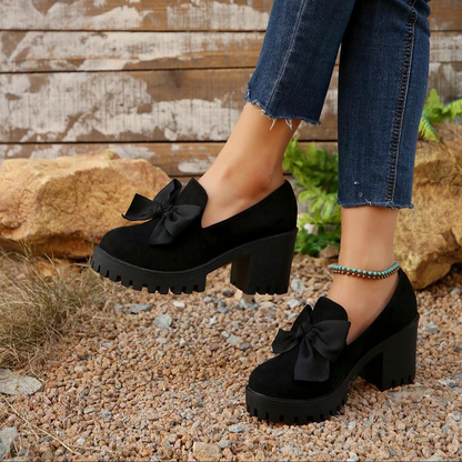 👠Women's Bow Chunky Heel Loafers