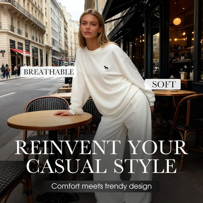 🍂Women's Embroidered Long-Sleeve Crewneck Tops ＆ Pants 2-Piece Set