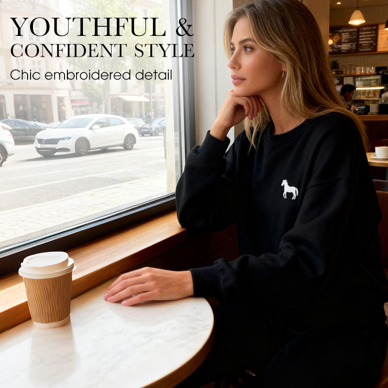 🍂Women's Embroidered Long-Sleeve Crewneck Tops ＆ Pants 2-Piece Set