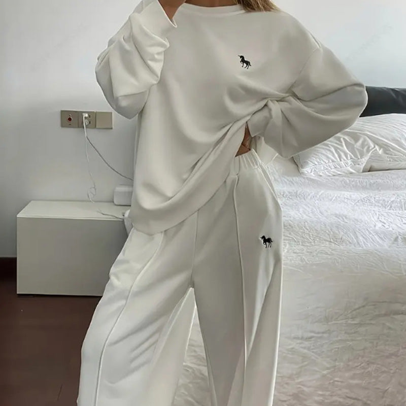 🍂Women's Embroidered Long-Sleeve Crewneck Tops ＆ Pants 2-Piece Set