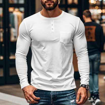 ⚡Black Friday Flash Deal!Men’s Slim Fit Henley Long Sleeve T-Shirt 🔥Direct 50% Off, King of Cost Performance!