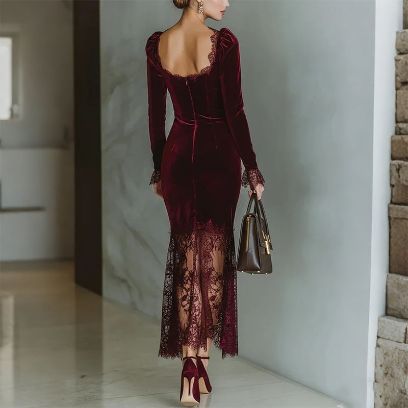 Women's Square Neck Lace Bodycon Dress