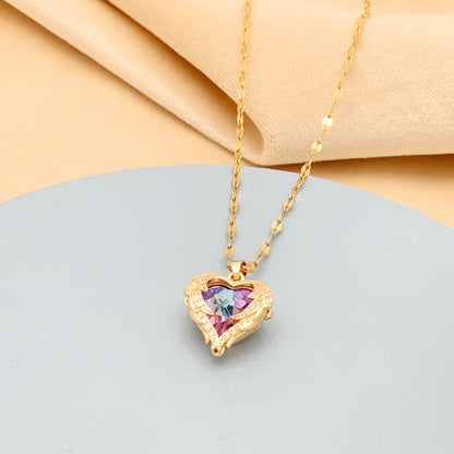 💕Colourful Ocean Heart Pendant Titanium Necklace