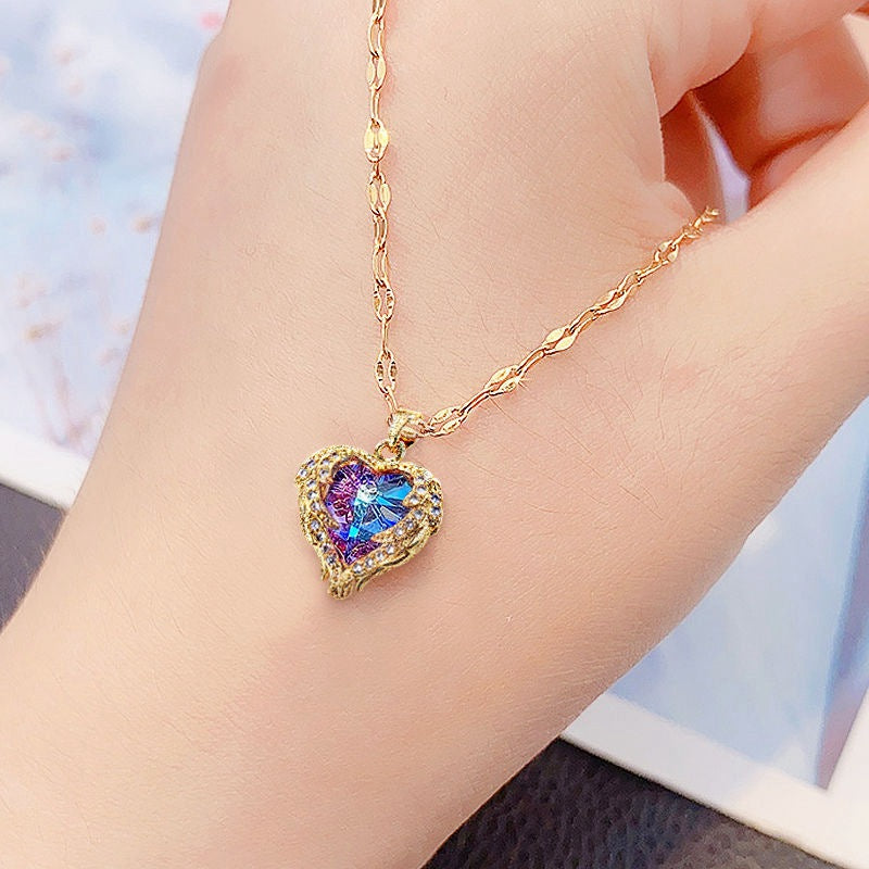💕Colourful Ocean Heart Pendant Titanium Necklace
