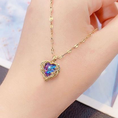 💕Colourful Ocean Heart Pendant Titanium Necklace