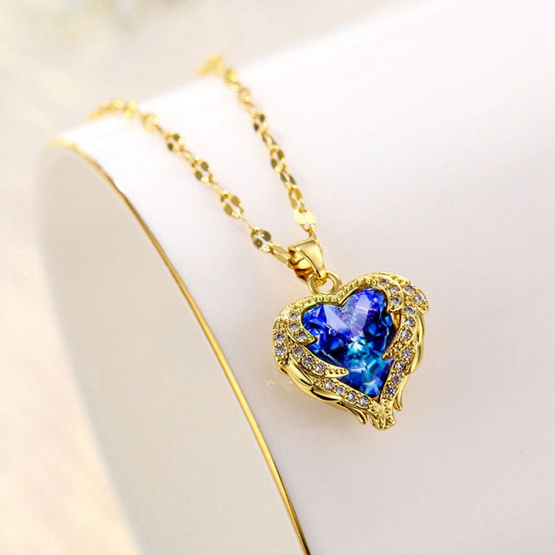 💕Colourful Ocean Heart Pendant Titanium Necklace