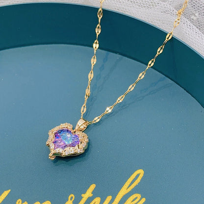 💕Colourful Ocean Heart Pendant Titanium Necklace