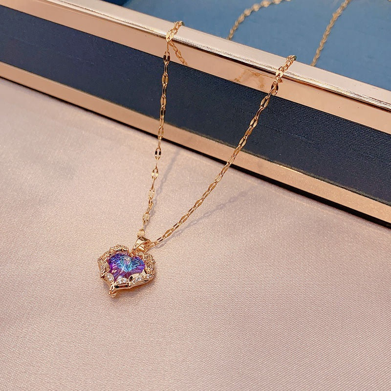 💕Colourful Ocean Heart Pendant Titanium Necklace