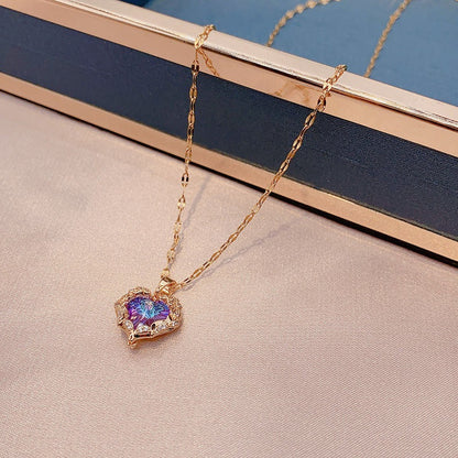 💕Colourful Ocean Heart Pendant Titanium Necklace