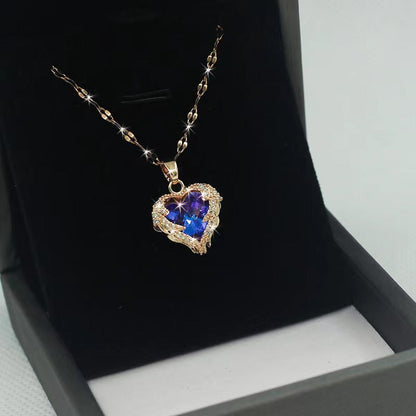 💕Colourful Ocean Heart Pendant Titanium Necklace