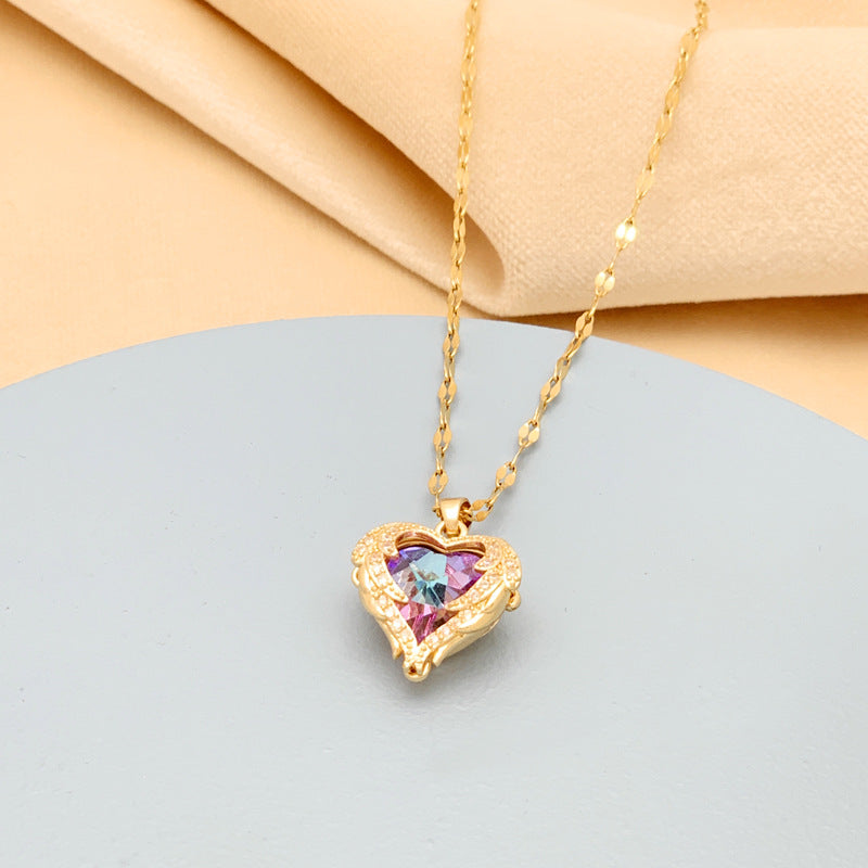 💕Colourful Ocean Heart Pendant Titanium Necklace