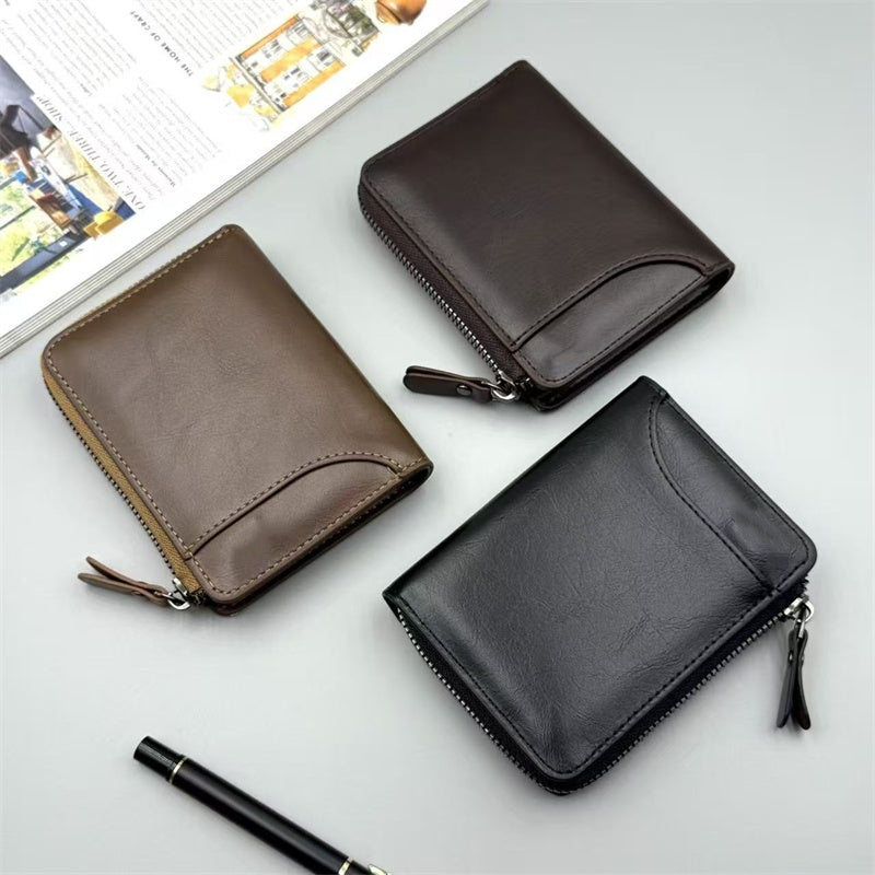 Men's Zipper Bifold Wallet with 9 Card Slots